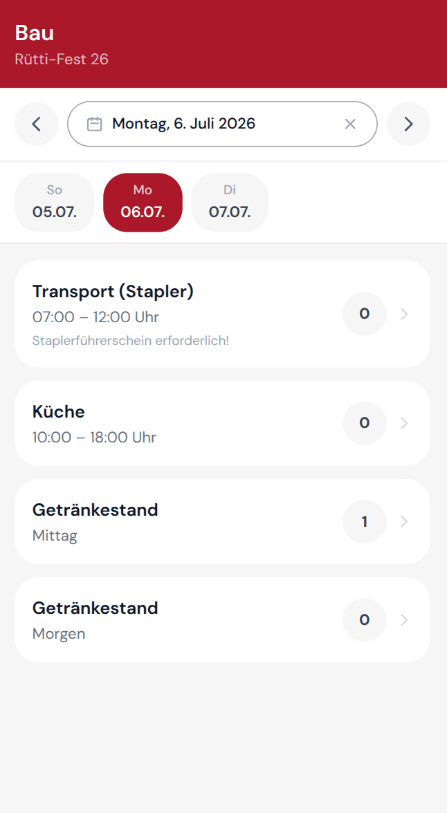Adiutor Staff Mobile – Schichtleiter Übersicht