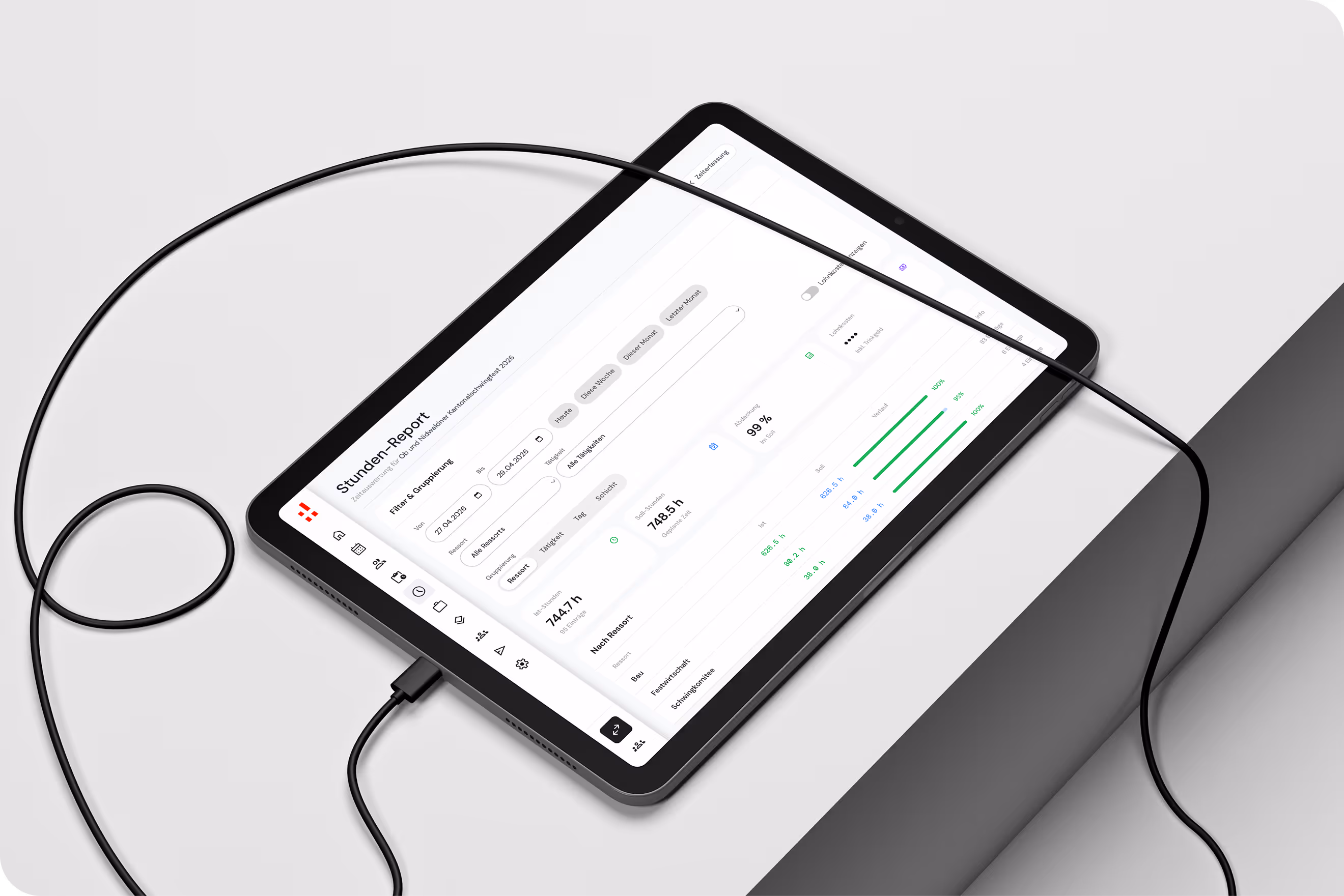 Adiutor Staff Stunden-Report auf dem Tablet